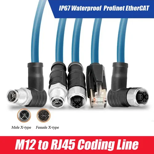 M12 8 핀 X 타입 to RJ45 이더넷 코드 엘보 직각 4 핀 A 코드 D 코딩 남성 여성 헤드 to RJ45 커넥터 드래그 체인 케이블 