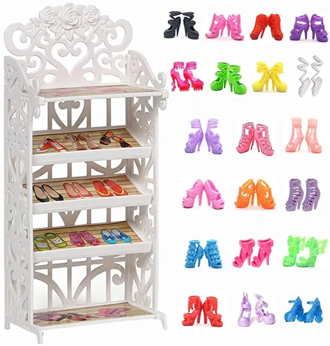 Barbies Accessories High Quality Mix Style Shoes Fashion High Heels Bags Hats Shoe Rack For Barbies Doll Accessories DIY Toys