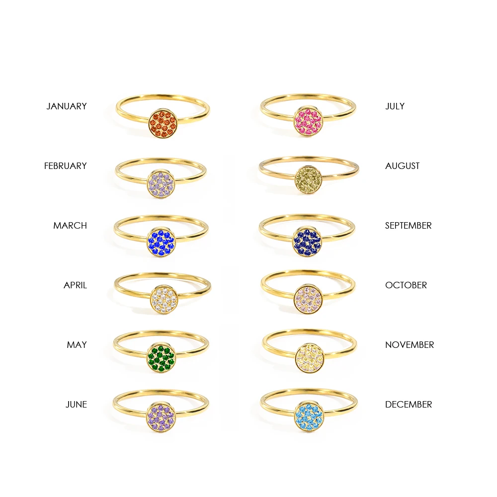 eManco Nowy pierścionek z cyrkonią Birthstone 12 kolorów Kolorowy pierścionek ze stali nierdzewnej Prezent na rocznicę — zdjęcie 7
