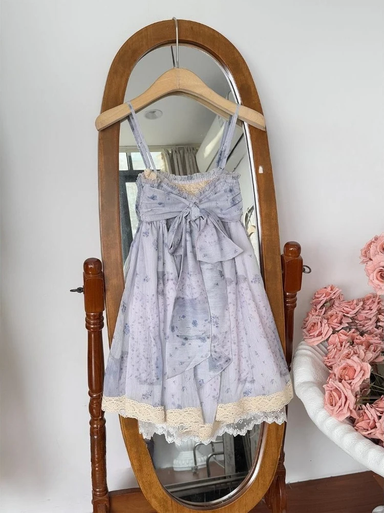 2000s Japanese Kawaii Lolita 2 Piece Dress Sets Y2k Elegant Cardigan + Sweet Sexy Bow Lace One Piece Dress Korean Harajuku Suits