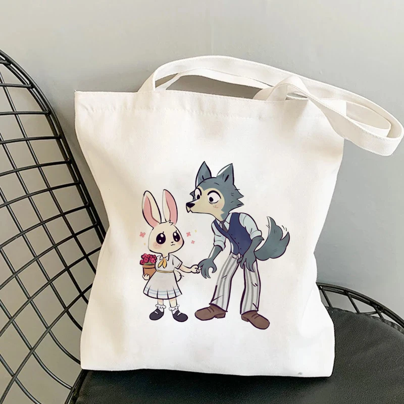 Kawaii Anime Taschen Beastars Kaninchen Wolf Print Shopper Tasche Einkaufstaschen Handtaschen Leinwand Schulter Tasche Hohe Kapazität Tasche Handtasche