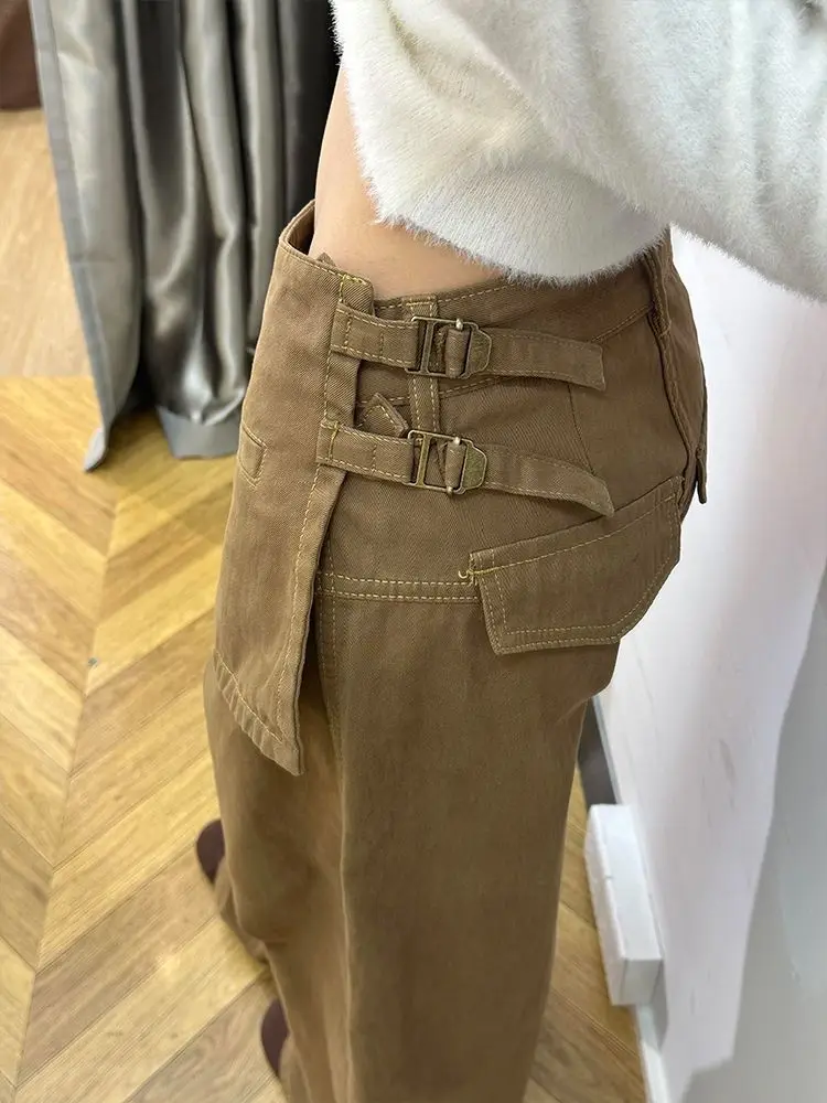 Design Sense Splicing Stacked Skirt Pants Retro Fake Two-piece Floor-mopping Trousers