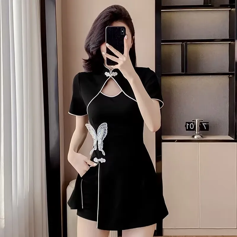 woman 2 piece set outfit 2025 Summer Women Black Cheongsam Dress Two-Piece Set Fashionable Temperament Women's Clothing