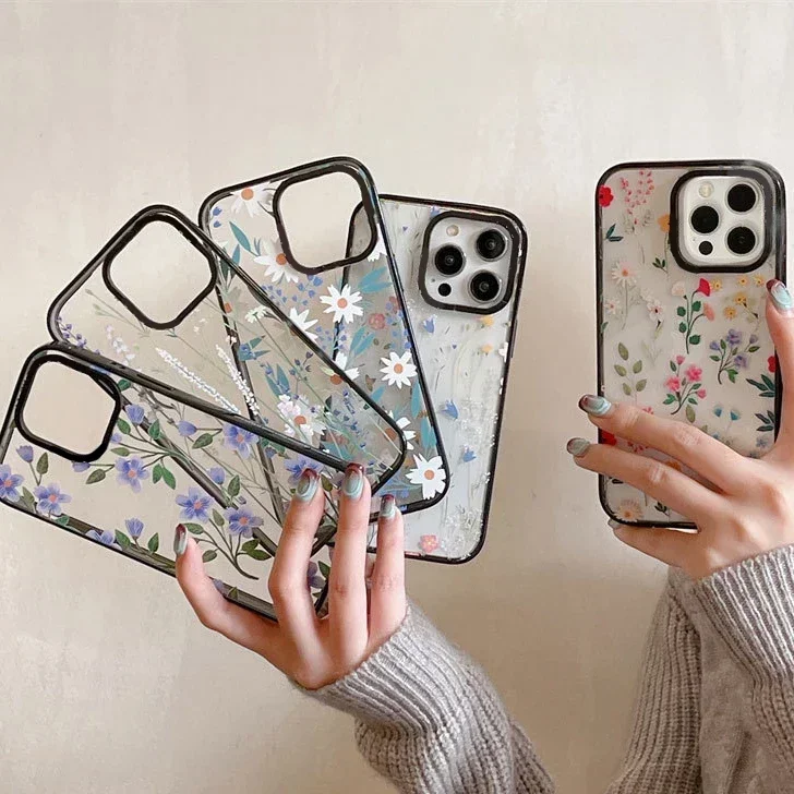 2.0 Acrylic Upgrade Border Flower Leaf Phone Case Cover for iPhone 11 12 13 14 15 16 Pro Max Case for iPhone 16 ProMax