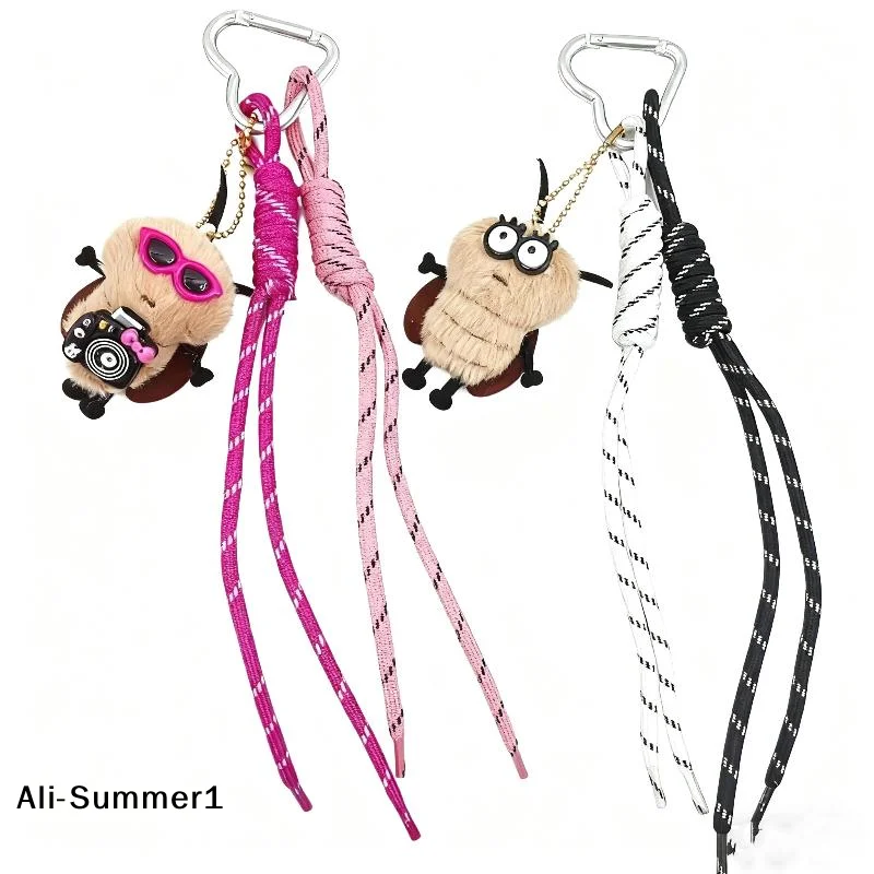 【E】1 szt. Zabawny pluszowy karaluch, zawieszka z plecionego sznurka, breloczek, uroczy dodatek do torby, kluczyków samochodowych, unisex, brelok do plecaka zapobiegający zgubieniu, zawieszka do kluczy