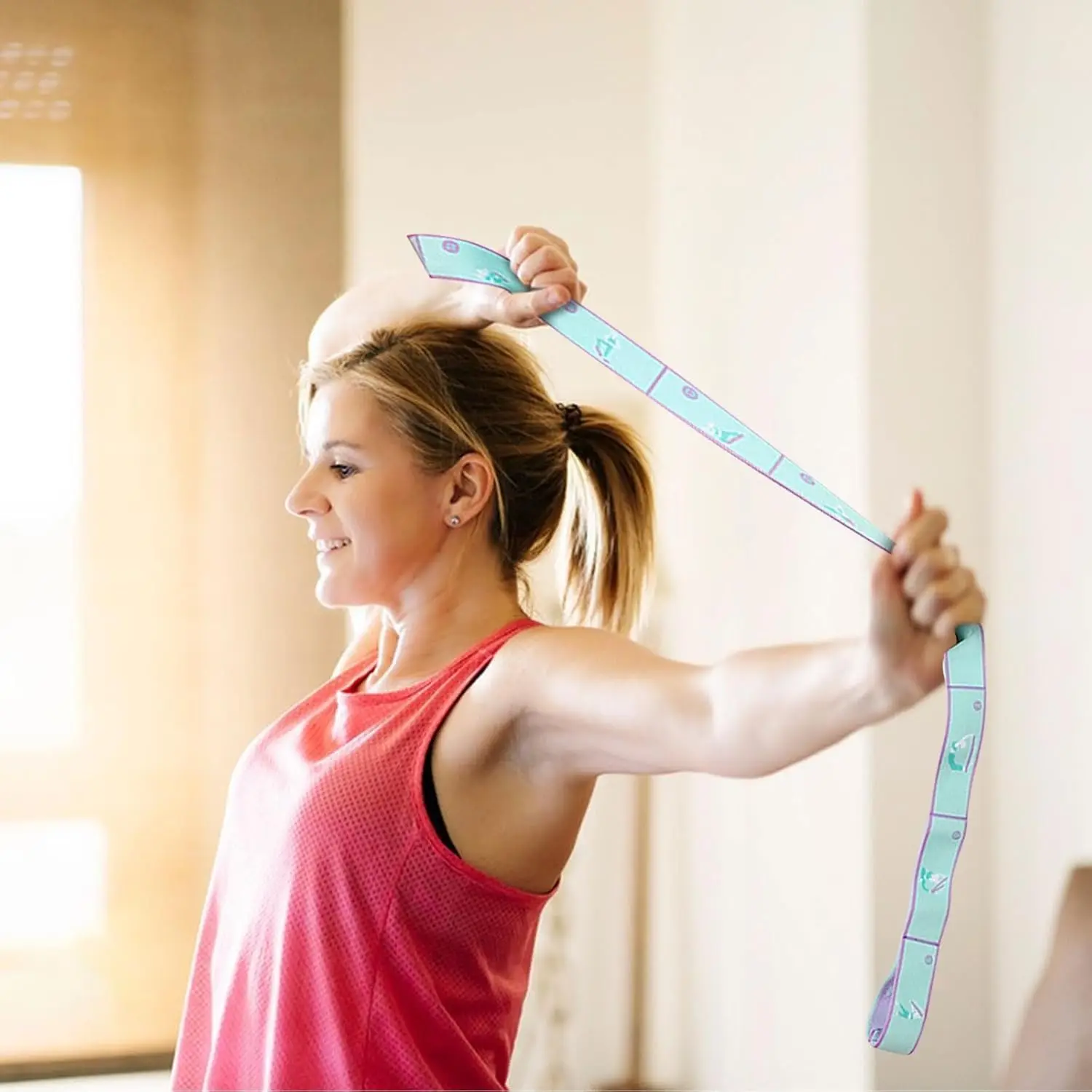 حزام اليوغا الممتد، حزام مطاطي مع 8 حلقات، حزام اليوغا، موفر الكتف للمبتدئين للتمدد الفعال، تدريب اليوغا #5