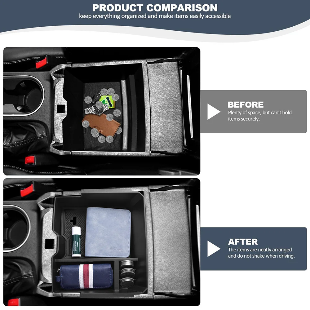 Car Accessories for 2024 Ford Ranger XL  XLT Center Console Organizer Armrest Storage Box (Mechanical handbrake Version)