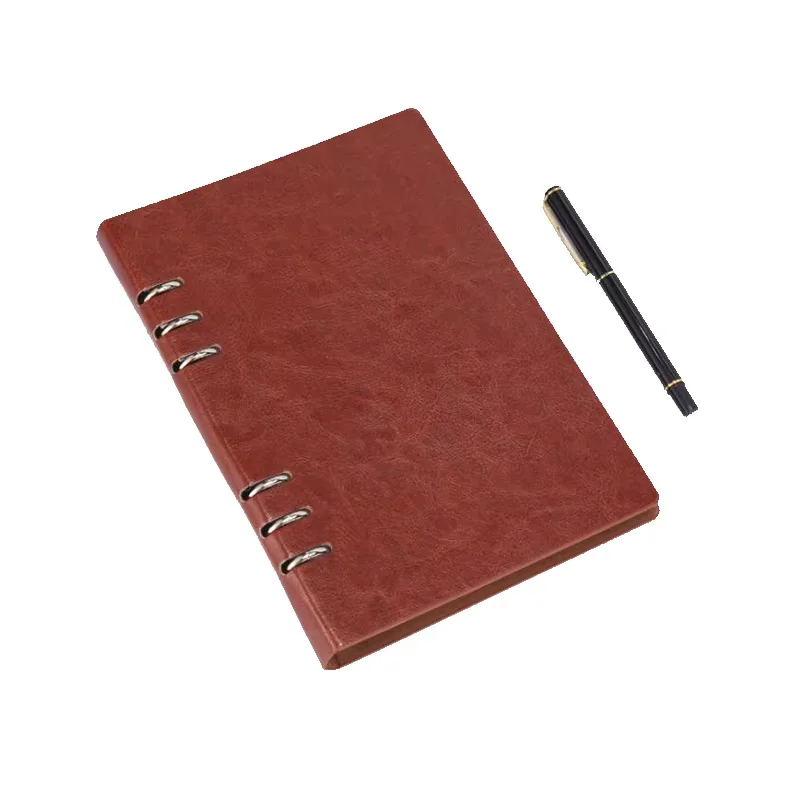 Logo Custom PU Leather A5 Notebook Big A4 Planner Binder Loose leaf Diary Office School Mini A6 Notepad with 6 Rings