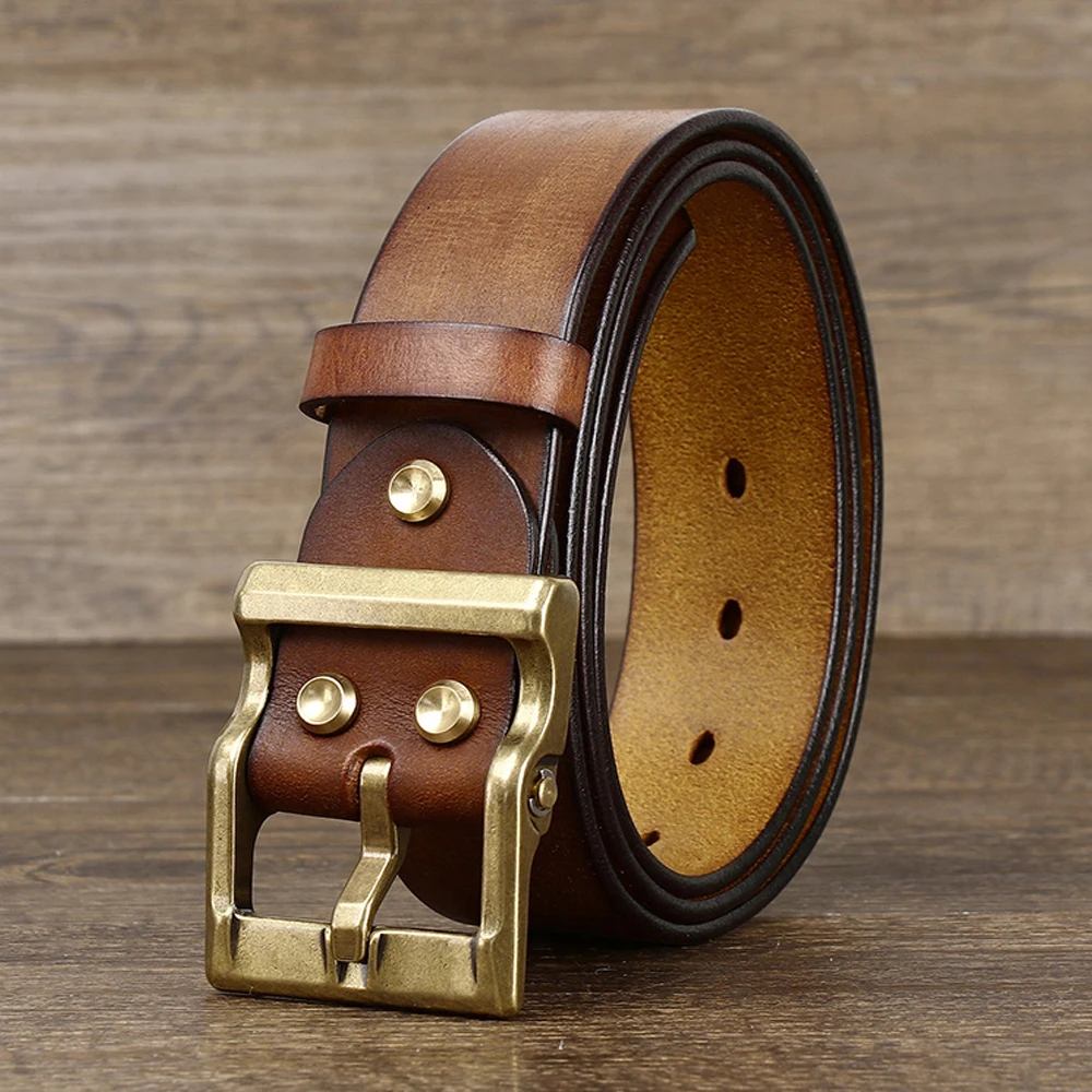 Thickened Cow Leather Belt for Men Roll Buckle Oval Hole for Smooth Wear Genuine Leather Luxury Belt For Mans