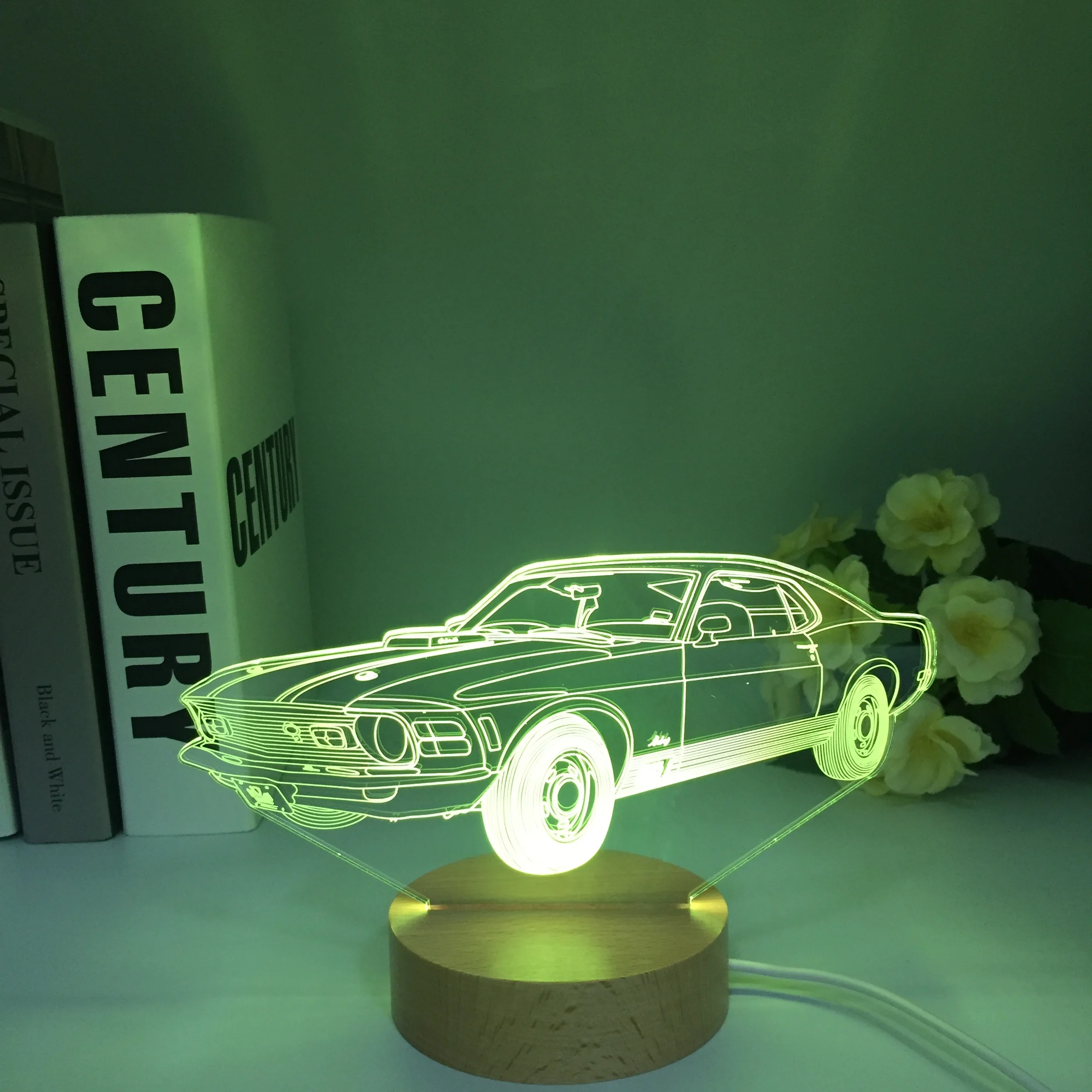 Car Series 3D Lamp Wooden Acrylic Panel Visual Illusion 7 Colors Changes Valentine\'s Day Birthday Gifts 3d Night Light