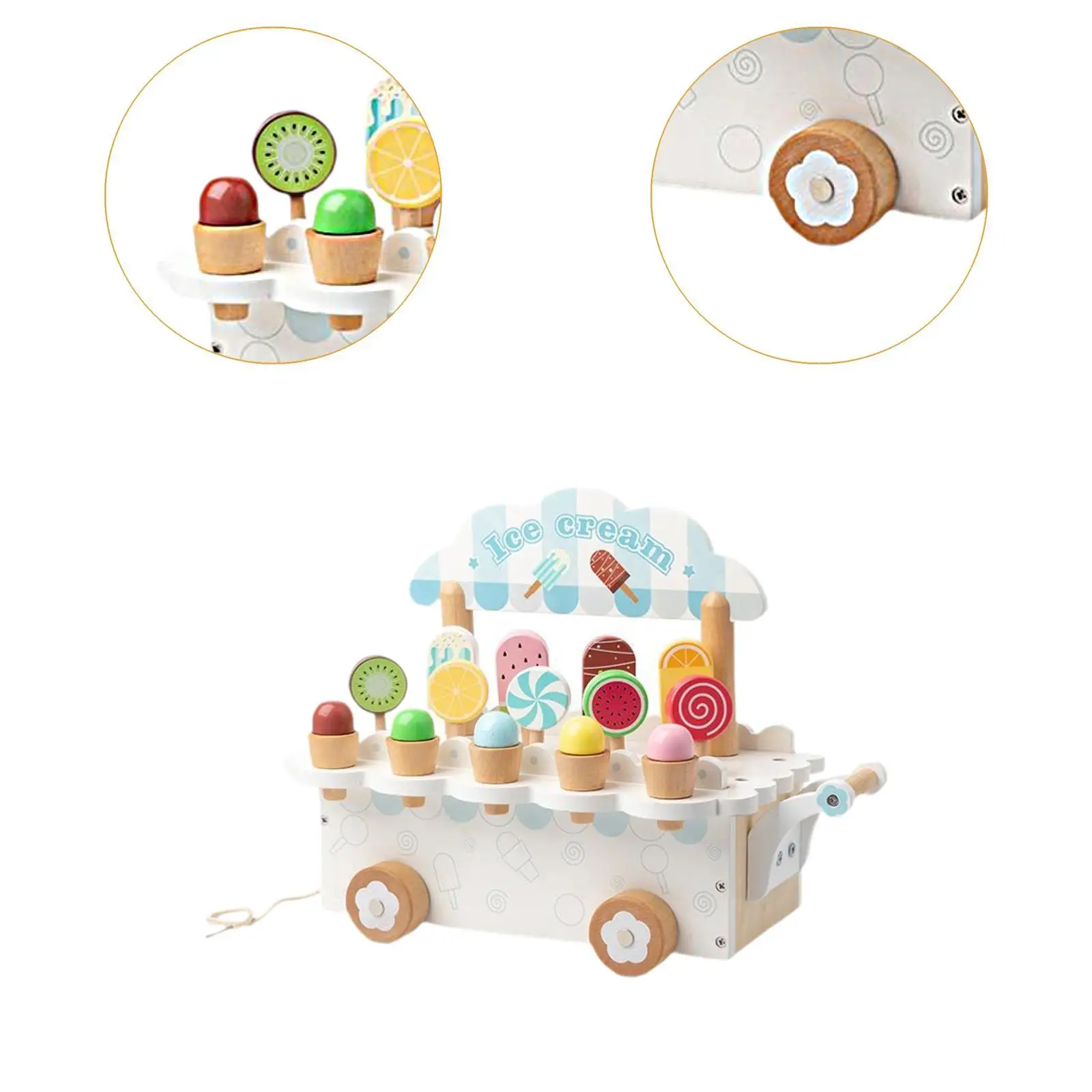 Wood Ice Cream Playset Kitchen Toy Play Kitchen Accessories Ice Cream Toy for Children Age 3 4 5 6 Years Old Boys Girls Gifts