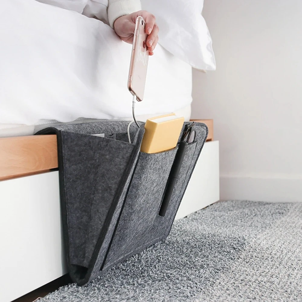 1pc Felt Bedside Storage Organizer Phone Book Magazine Holder Pockets Hanging Storage Bag Baby Tissue Box For Bed Sofa Side Pouc