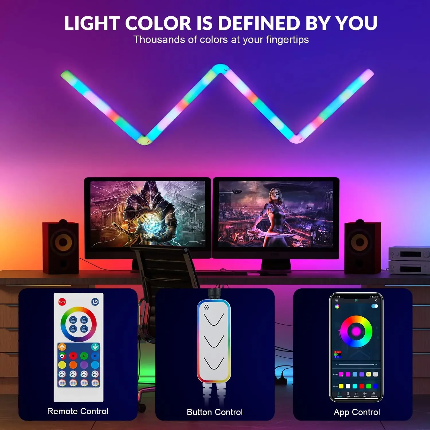 Smart LED Wall RGBIC Lights with Music Sync and Dynamic Scenes, Work with Alexa and Google Assistant for Home Decor, Gaming