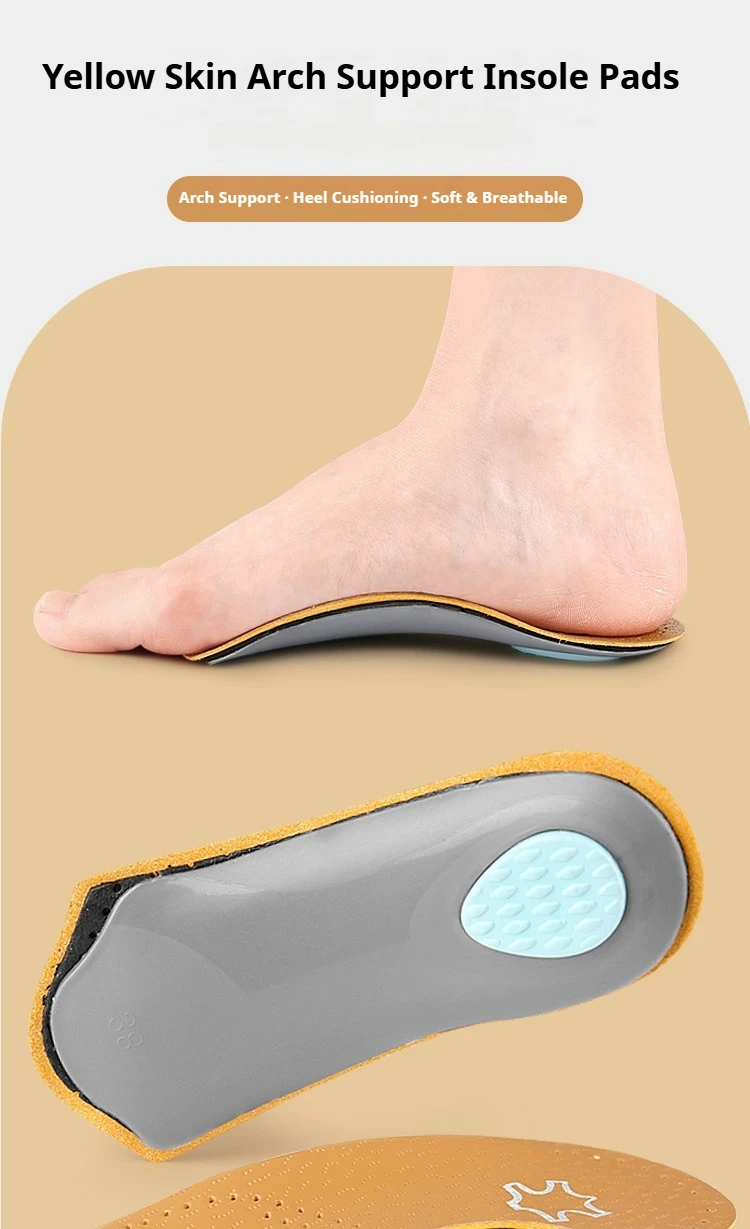 Orthopädische Einlegesohlen für Plattfuß, Fußgewölbeunterstützung, Leder-Einlegesohle, atmungsaktiv, bequem, halbe Einlegesohlen, 2 Stück/4 Stück – Detail 1
