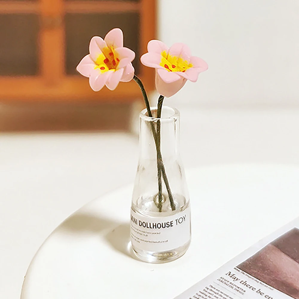 1Pcs 1/12 Dollhouse Miniature Flower Arrangement with Vase Mini Potted Plant Model for Doll House Accessories Decoration