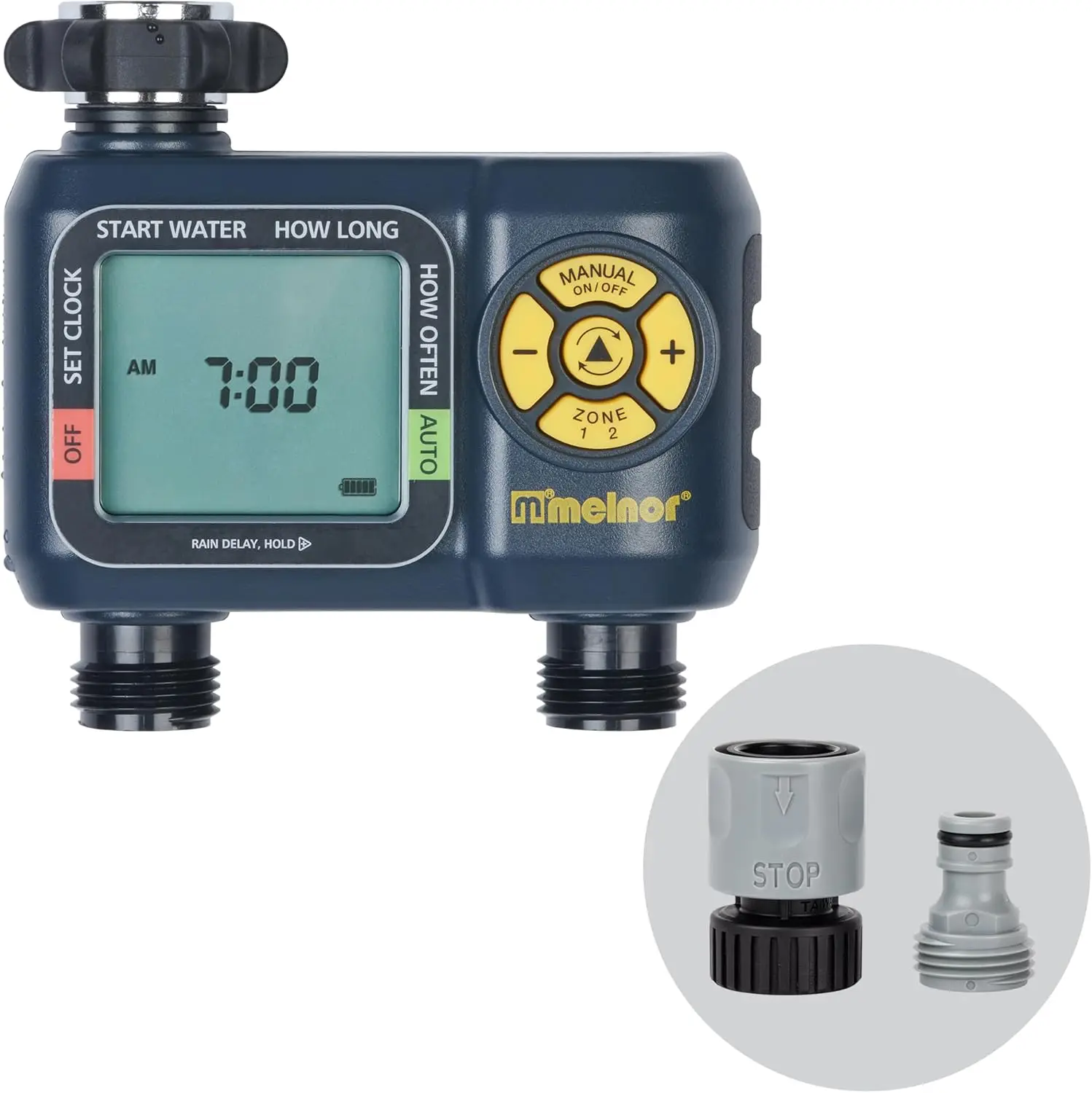 

65139AMZ AquaTimer Digital Hose Timer, 2-Zone Programmable Watering Timer, Quick Connect Bundle, Black, Yellow