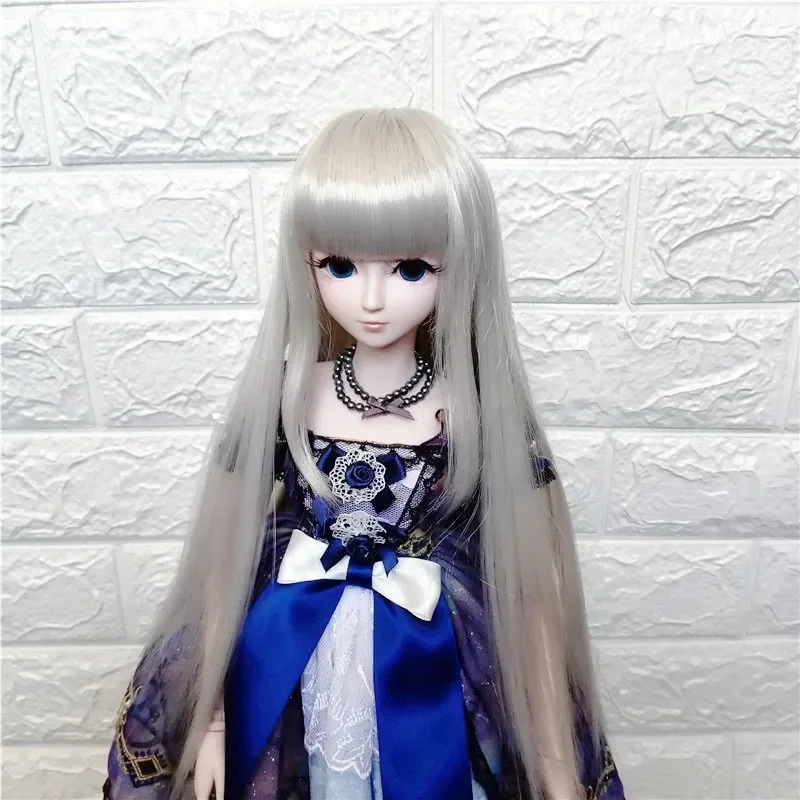 BJD SD 1/3 1/4 1/6 1/8 Long straight temples with false hair bushing wig high temperature fiber doll wig  doll accessories