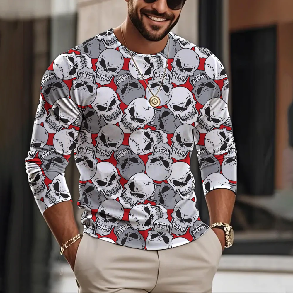 

Halloween Theme Men's Women's Long Sleeve T-Shirt 3D Print Skull Graphic Gothic Style Round Neck Tees Fashion Cool Funny Clothes