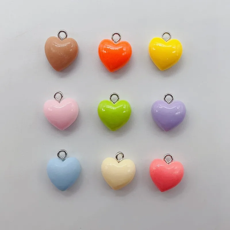 15Pcs Cartoon Colorful Love Hearts Resin Charms Kawaii Resin Cute Flatback Pendant Charm Diy Hairpin Keychain Jewelry Making