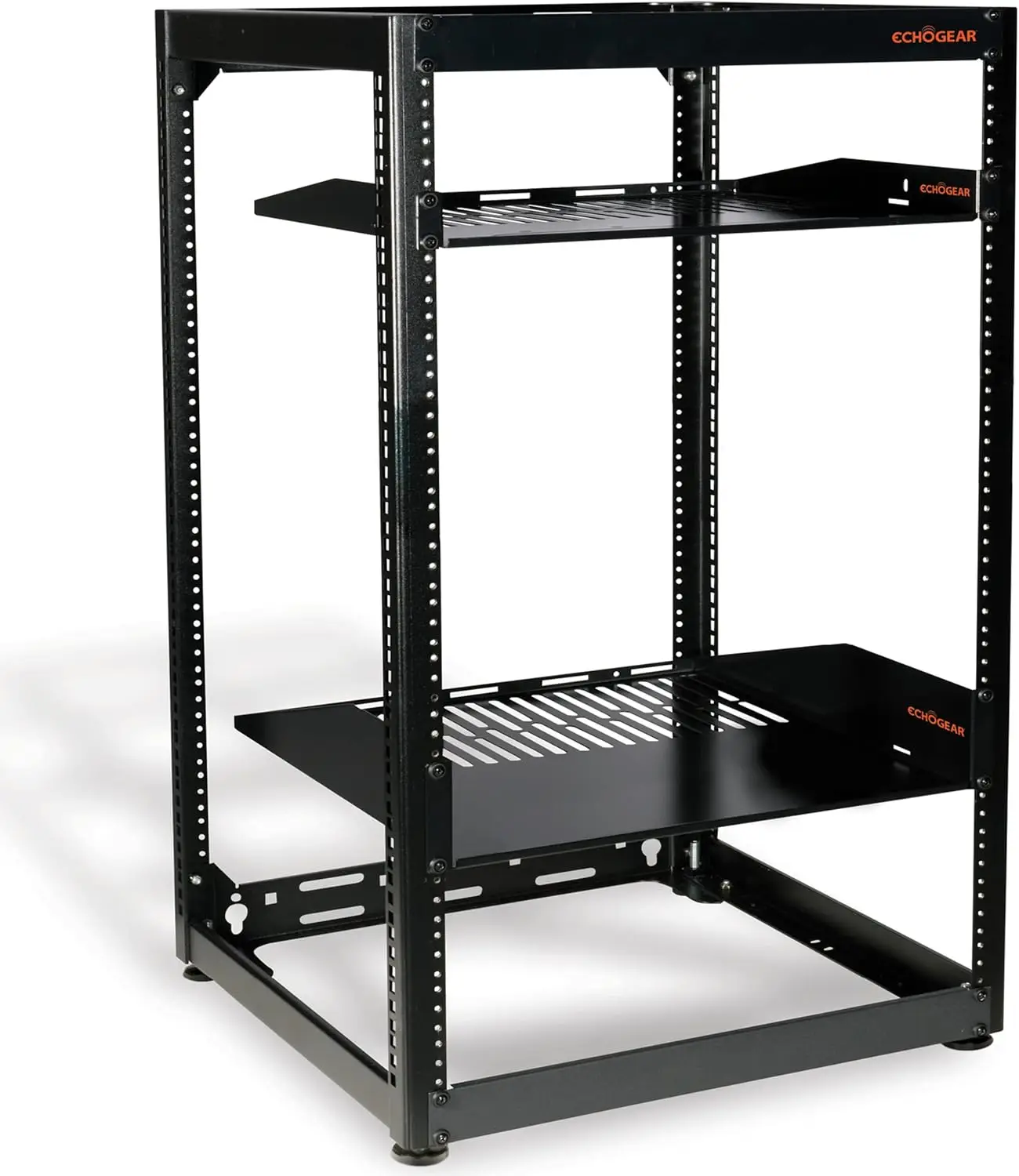 Open Frame Rack for Servers & AV Gear - Wall Mountable Design Includes  Vented Shelves, 25x Rack Mounting Screws,