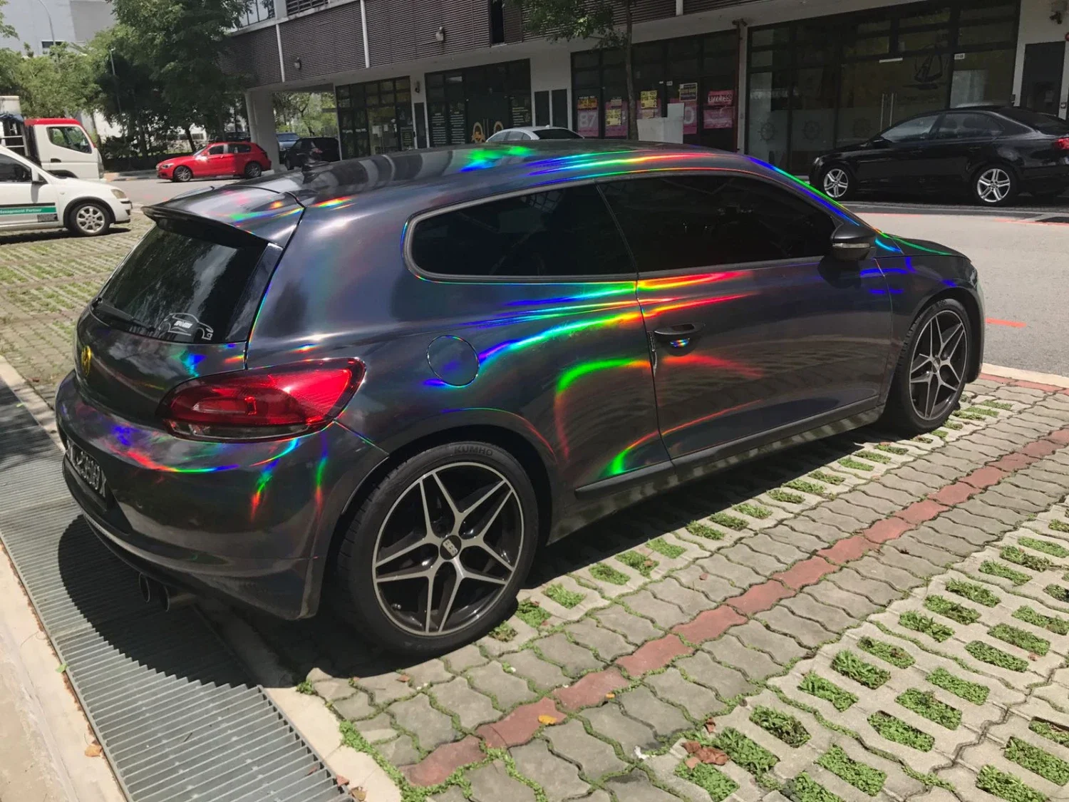 Black Silver Holographic Rainbow Chrome Vinyl Wrap Film Decal Bubble Free For Car Wheel Motor Laptop Console