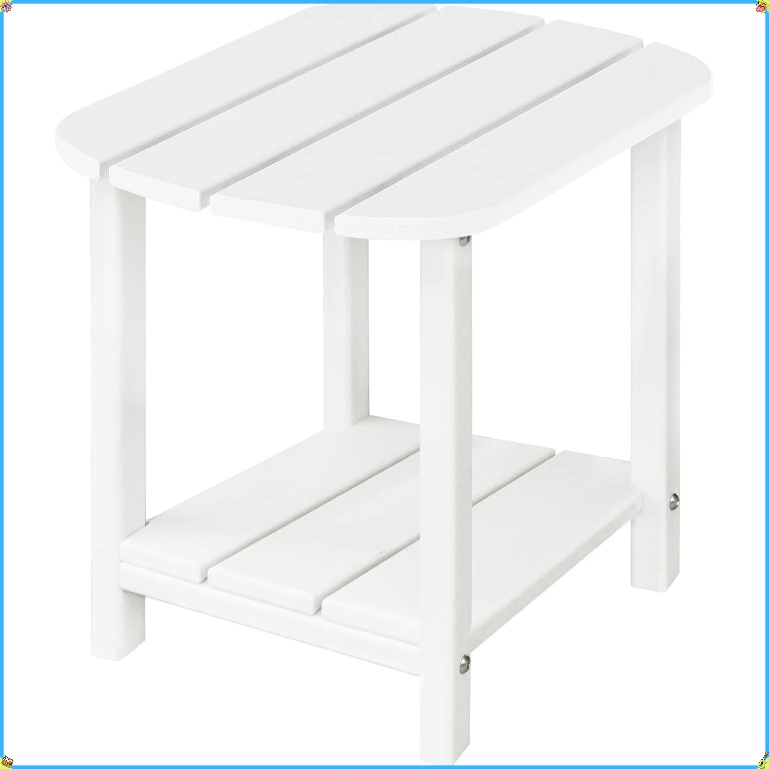 

White Adirondack Table Set - 2-PC Patio Furniture, Weatherproof & Easy Clean, Perfect for Garden/Poolside Outdoor Use