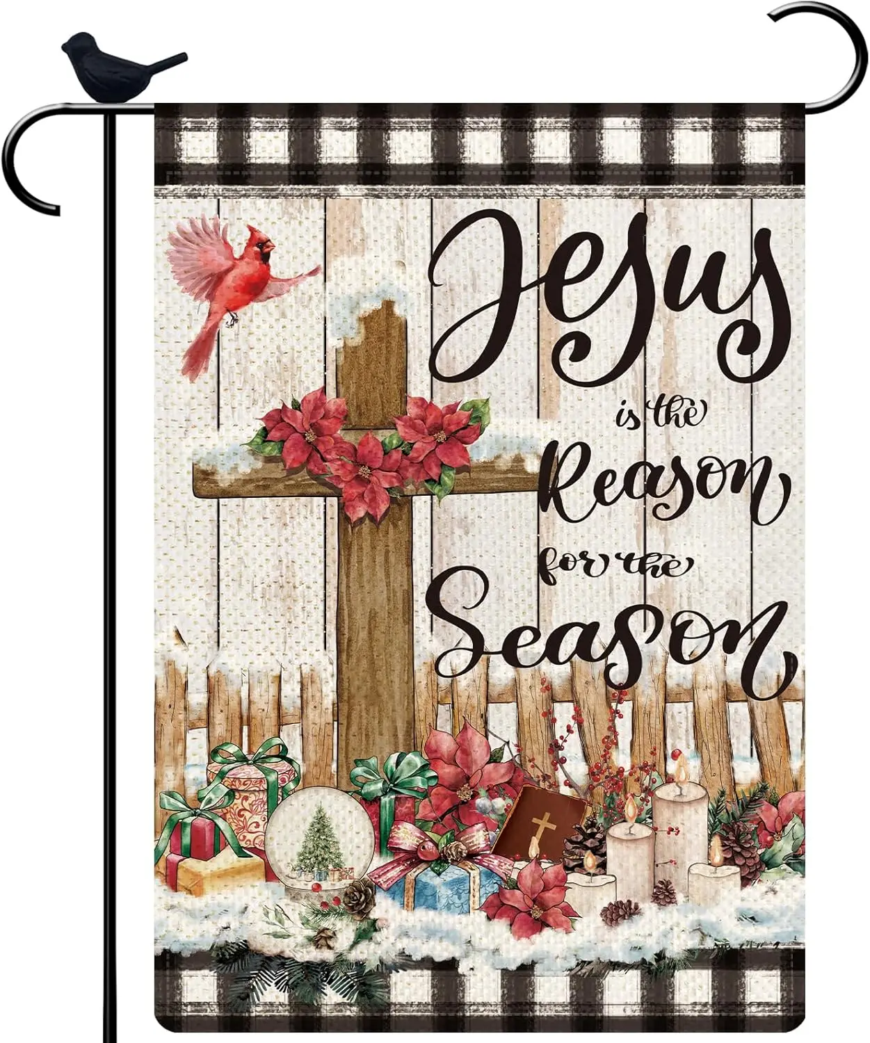 Christmas Jesus is the Reason for the Season Christian Garden Flag 12x18 Cardinal Jesus Nativity Religious Holiday Decor Xmas Cr