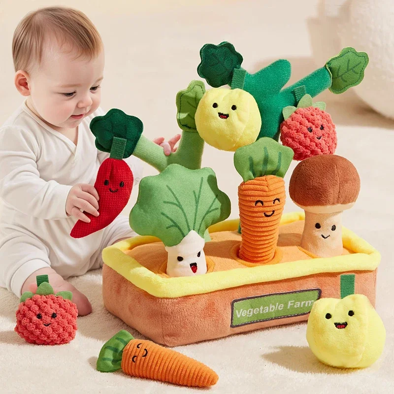 Baby Pot Plant Pulling Carrots. Baby Fruit and Vegetable Pulling Toy. Happy Farm Plush Doll. Infants Can Chew and Bite.