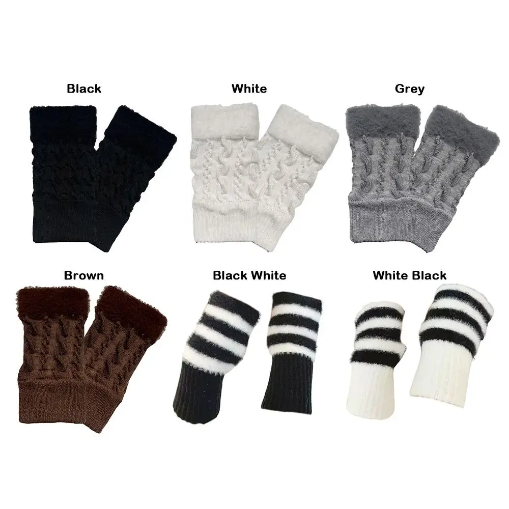 

Уютная одежда Толстые теплые варежки без пальцев с поворотным дизайном Роскошные однотонные перчатки с половиной пальца Мягкие белые гетры для рук Зимний сезон