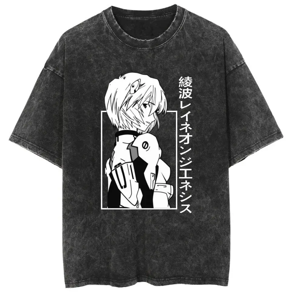2026 Neon Genesis Evangelion Rei Ayanami Printed T-shirt Men's and Women's Washed T-shirt High Quality Vintage Cotton T-shirt