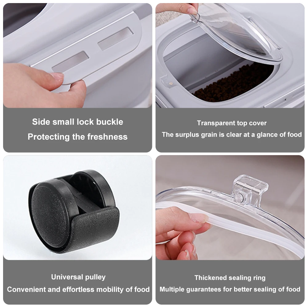 Collapsible Dry Cat Food Box 20-30LB Foldable Cat Food Bucket Large Capacity Flour Multigrain Rice Barrel Box with Lid & Wheels