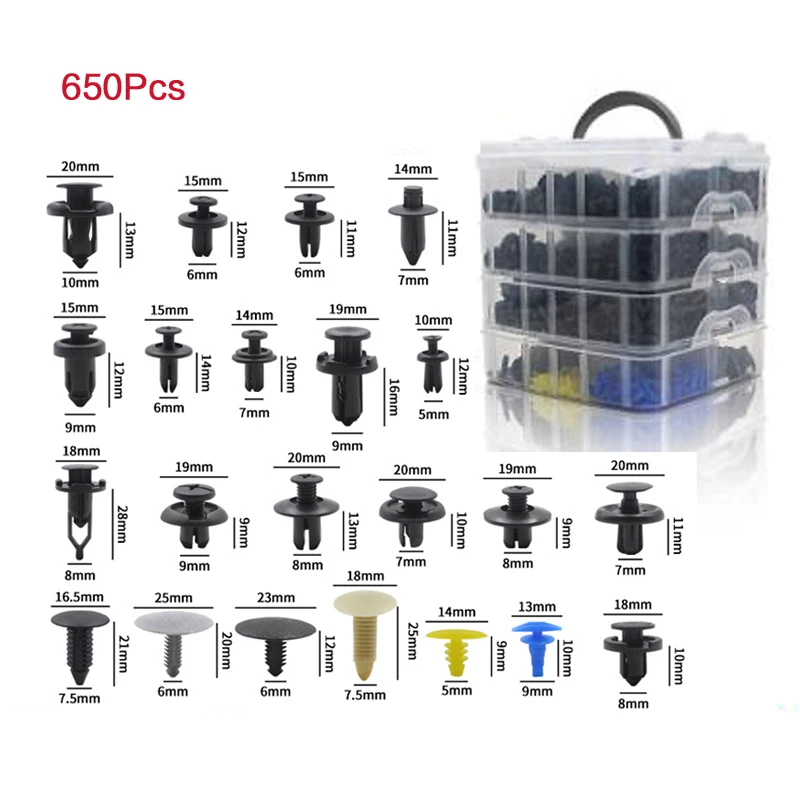 

650Pcs Bumper Retainer Clips with Fastener Car Plastic Rivets Fasteners Push Retainer Kit -Door Trim Panel Clips Rivets