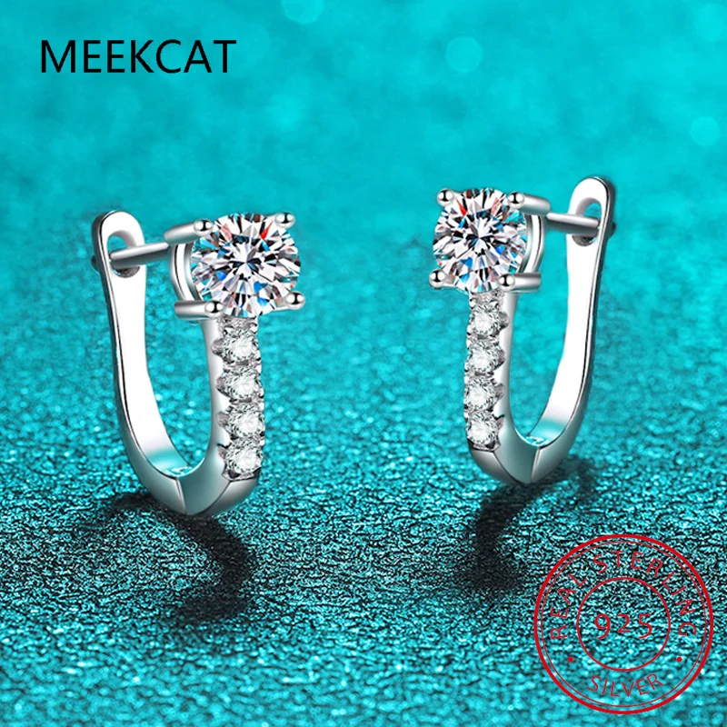 Fine Jewelry Sparkling Simulated Diamond Moissanite Hoop Earrings For Women S925 Sterling Silver For Women Ear Clasps Huggies