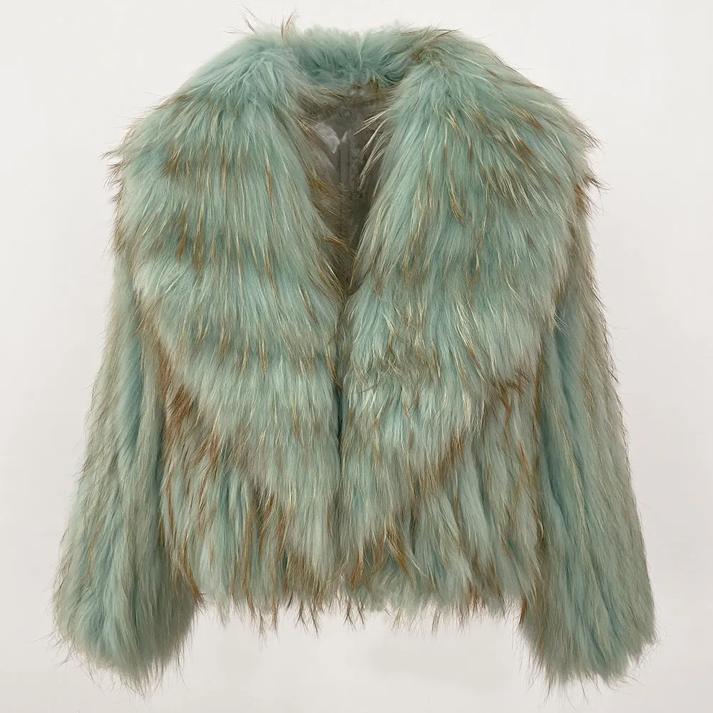 Płaszcz zimowy Kołnierz z naturalnego futra Prawdziwe naturalne futro szopa Kurtka Nowy puszysty luksusowy futrzany płaszcz z dzianiny Damska odzież wierzchnia Krótki