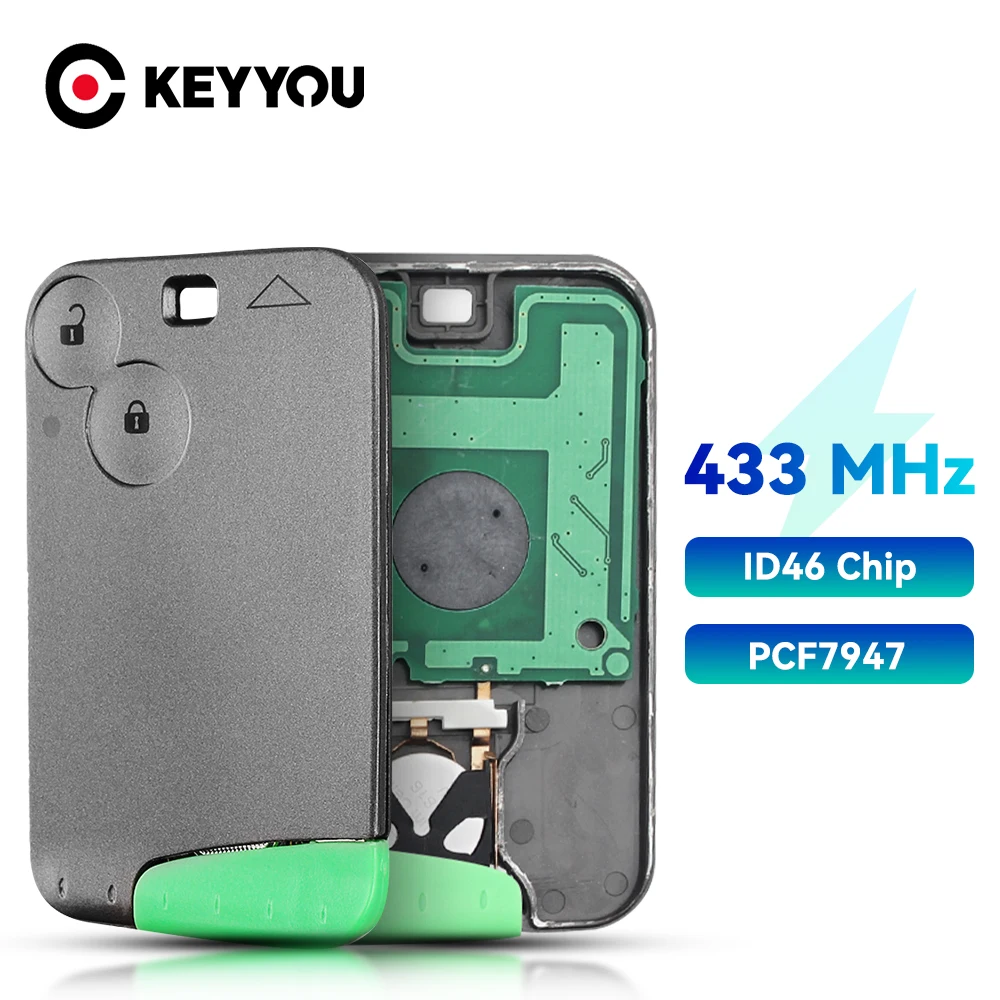 

KEYYOU for Renault Laguna Espace Velsatis PCF7947 Chip 433Mhz 2 Buttons Keyless Fob Smart Remote Car Key