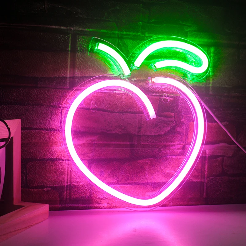 Creative Lemon Watermelon Fruit Peach Cherry Neon Sign LED Hanging Art Restaurant Shop Party Room Decor Wall Decoration Gift