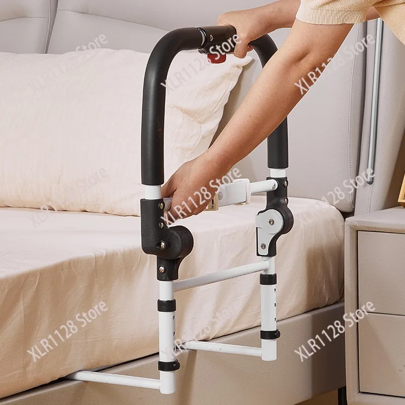 Bedside Handrail for Elderly, Adjustable Assist Handle with Light, Foldable Anti-Fall Bed Support Rail