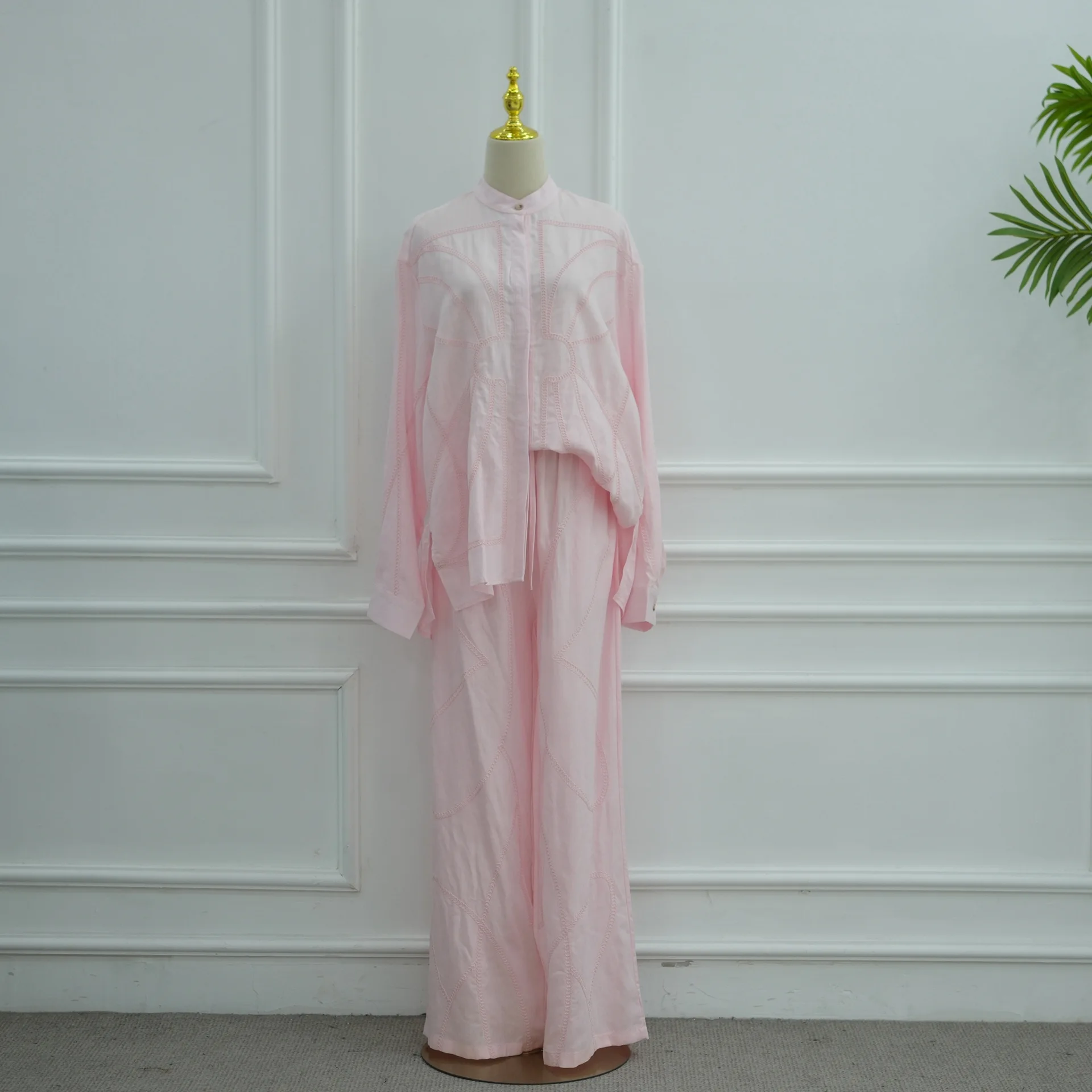 Modest Women Embroidery Sequins Shirts Tops and Pants Autumn Two Pieces Abaya Sets Muslim Islamic Casual Kaftan Robe Turkey Suit