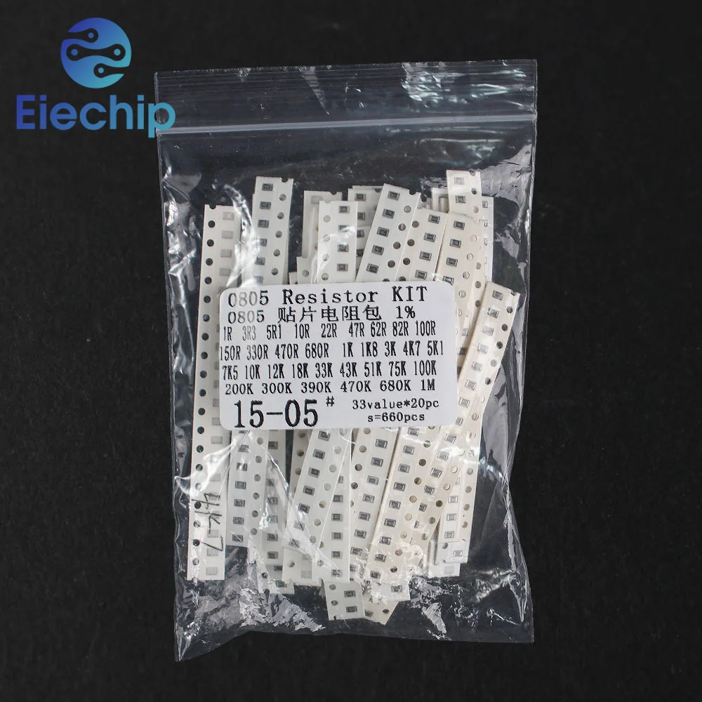 660PCS/Set 0603 0805 1206 1210 SMD Resistor Pack Assorted Kit,1 ohm ~ 1M 33 values*20pcs 1% Chip Resistor diy electronic kit