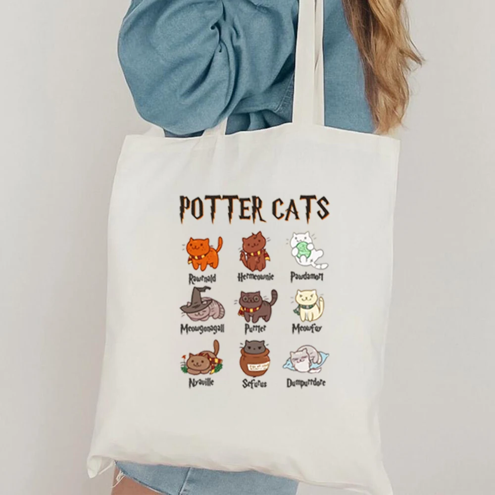 Potter Cat Tote Bag Funny Cat Lover Gift Bag Cute Cat Gift For Mom Cute Canvas Tote Bag Animal Lover Gift Aesthetic Tote Shopper