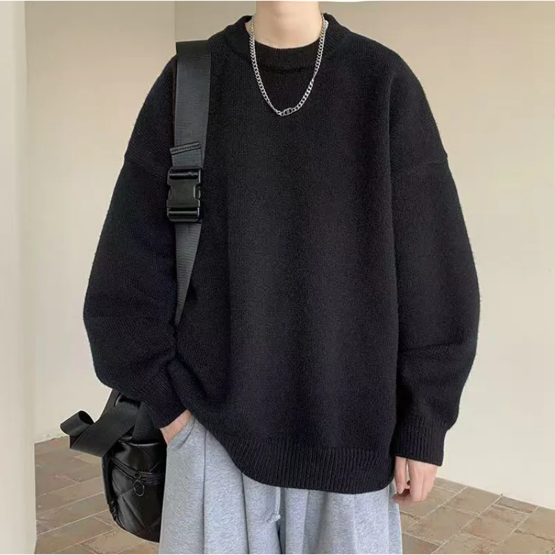 

Sweater men's winter loose and lazy style Japanese retro thread jacket simple inner layer base knit sweater