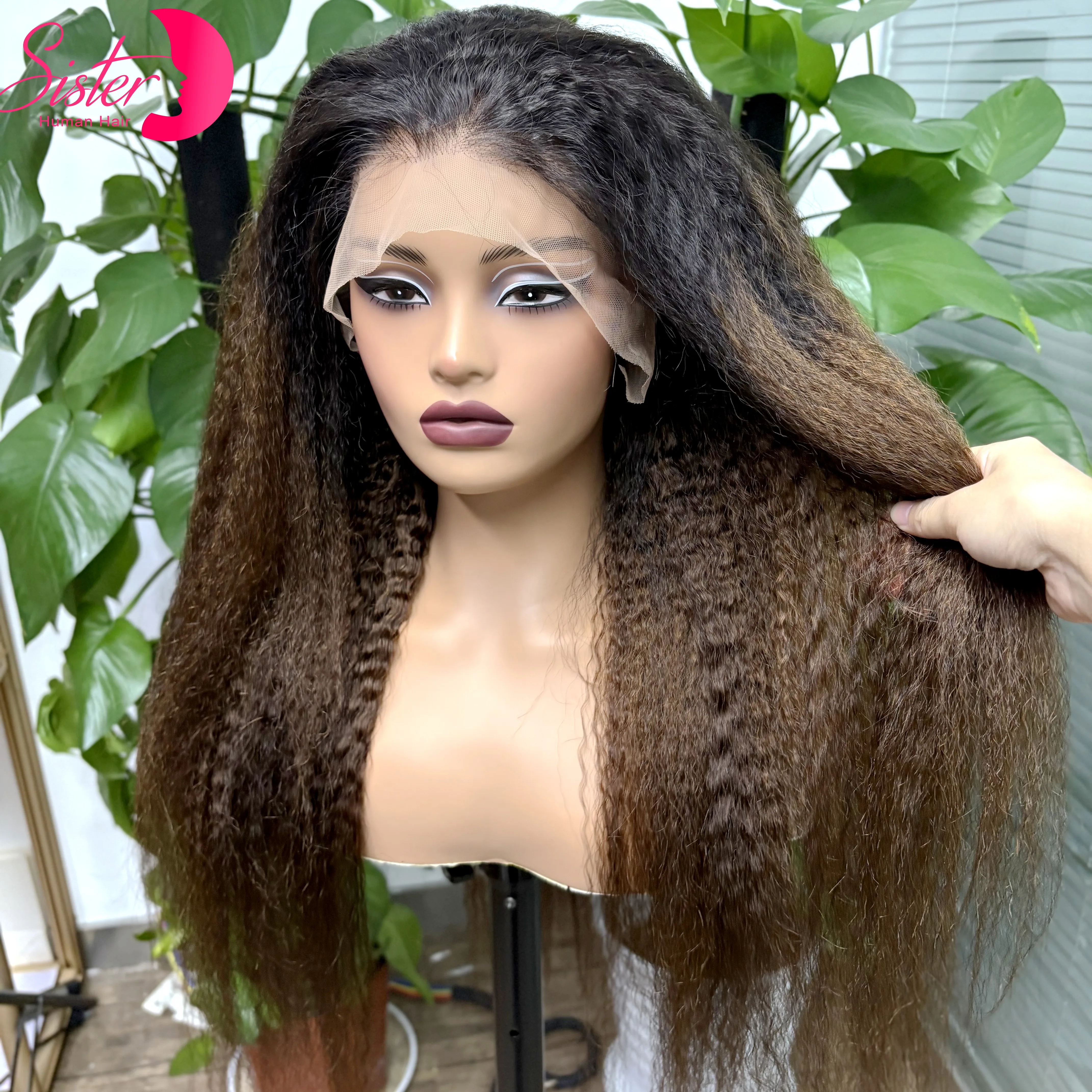 26 28in T1B/4 350% Densità 13x4 Anteriore Del Merletto Yaki Dritto Parrucche Dei Capelli Umani Crespo Dritto Parrucca Brasiliana Dei Capelli di Remy Per Le Donne Nere