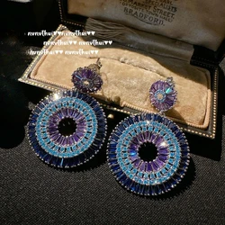 New Fashion 925 Silver Full of Zircon Circular Hollow Multicolour Dangle Earrings for Women Gorgeous Wedding Party Jewelry Gift