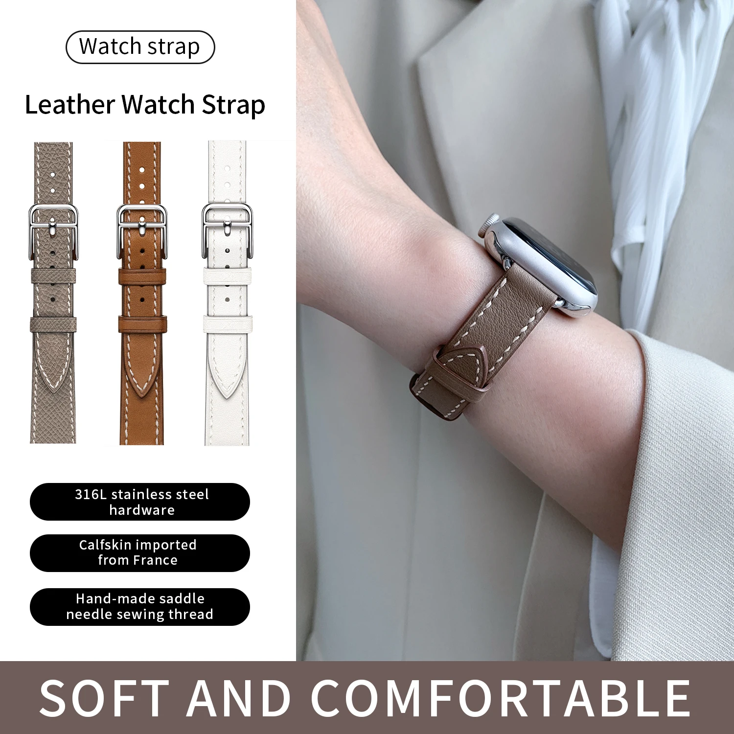 2024 New 14mm Width Soft Leather Apple Watch Band Ultra 2 For Apple Watch Ultra Series 10 9 8 7 6 Se 5 Iwatch Strap 46mm