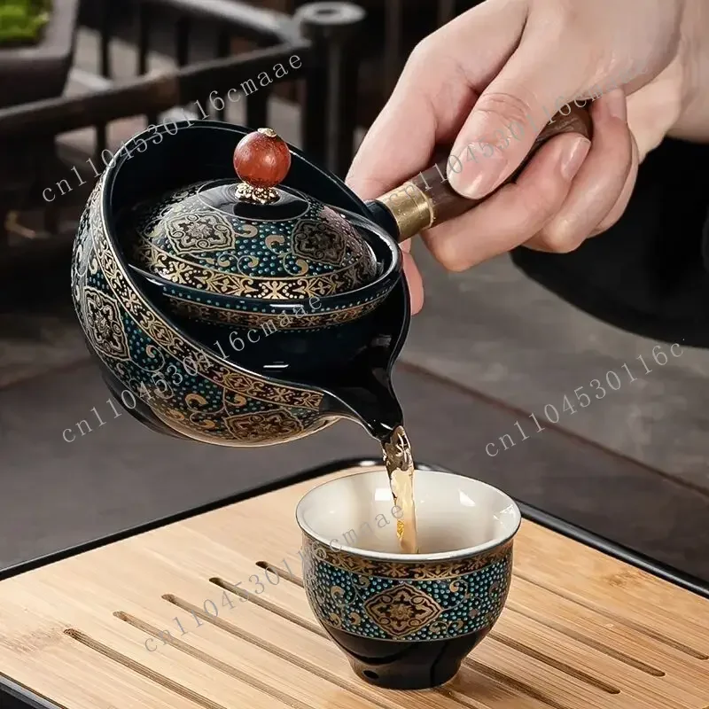 Brand New 360 Degree Rotating Tea Machine and Infuser, Ceramic Tea Cups, Pu Erh Ceramic Tea Sets, Exquisite Flower Designs