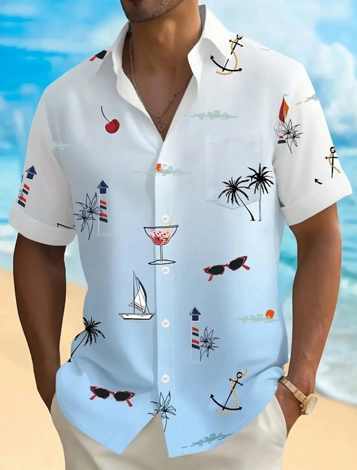 

Men's Coconut Palm Tropical Plants Shirt Hawaiian Shirt Button Up Shirt Short Sleeve Summer Turndown 3D Print Collared Shirts