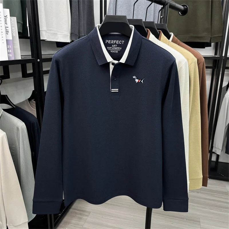 Hochwertiges Designer-Poloshirt mit Revers, Neue Herbstkollektion, Einfarbig, Wärmeisolierend, Langarm, Bedrucktes T-Shirt, Modische Exquisite Herrenbekleidung – Detail 7
