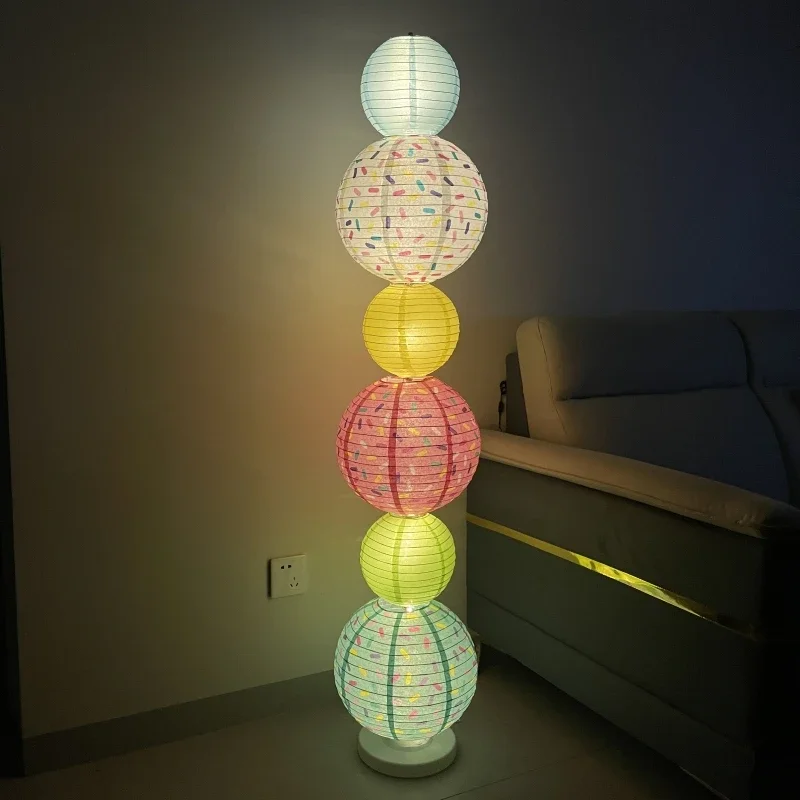 

Ambient floor lamp bedroom study bay window sill DIY dopamine paper lantern string ice cream modeling round ball lamp post
