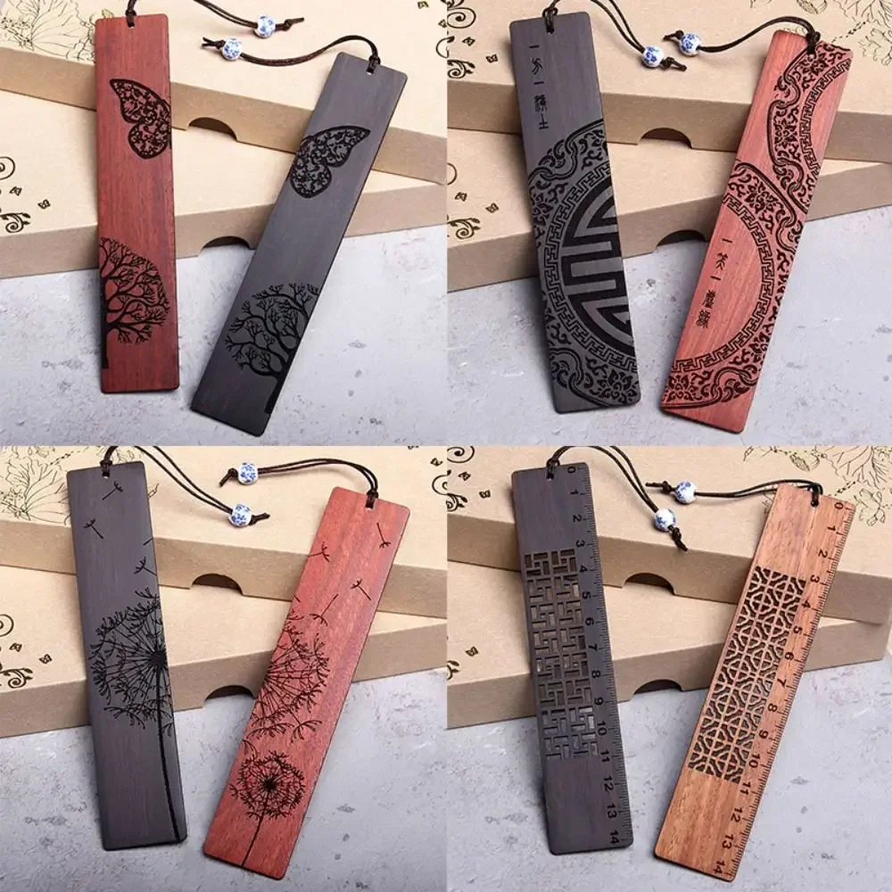 High Quality Chinese Style Bookmark Sandalwood Carving Wooden Book Mark Reading Tools Gift