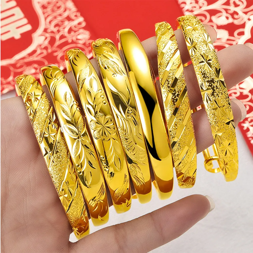 1Pcs Thickening Bracelet Alluvial Gold Brass Push Pull Simple Female Bangle Delicate Lightweight Fashion Jewelry for Women